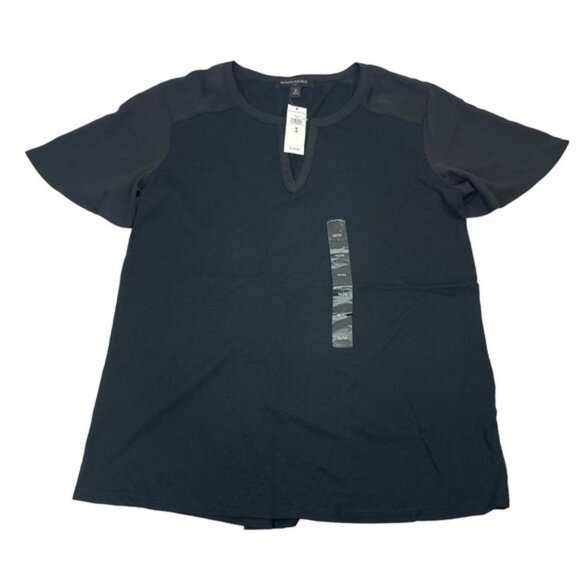 NWT BANANA REPUBLIC Notch-Neck Short Sleeve Top Sz Medium Black - Picture 3 of 5